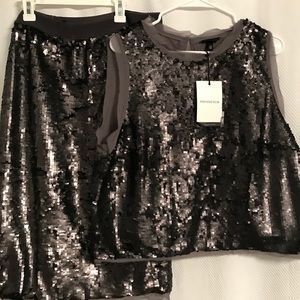 METALLIC GRAY SEQUINED TOP 1X /SKIRT XL